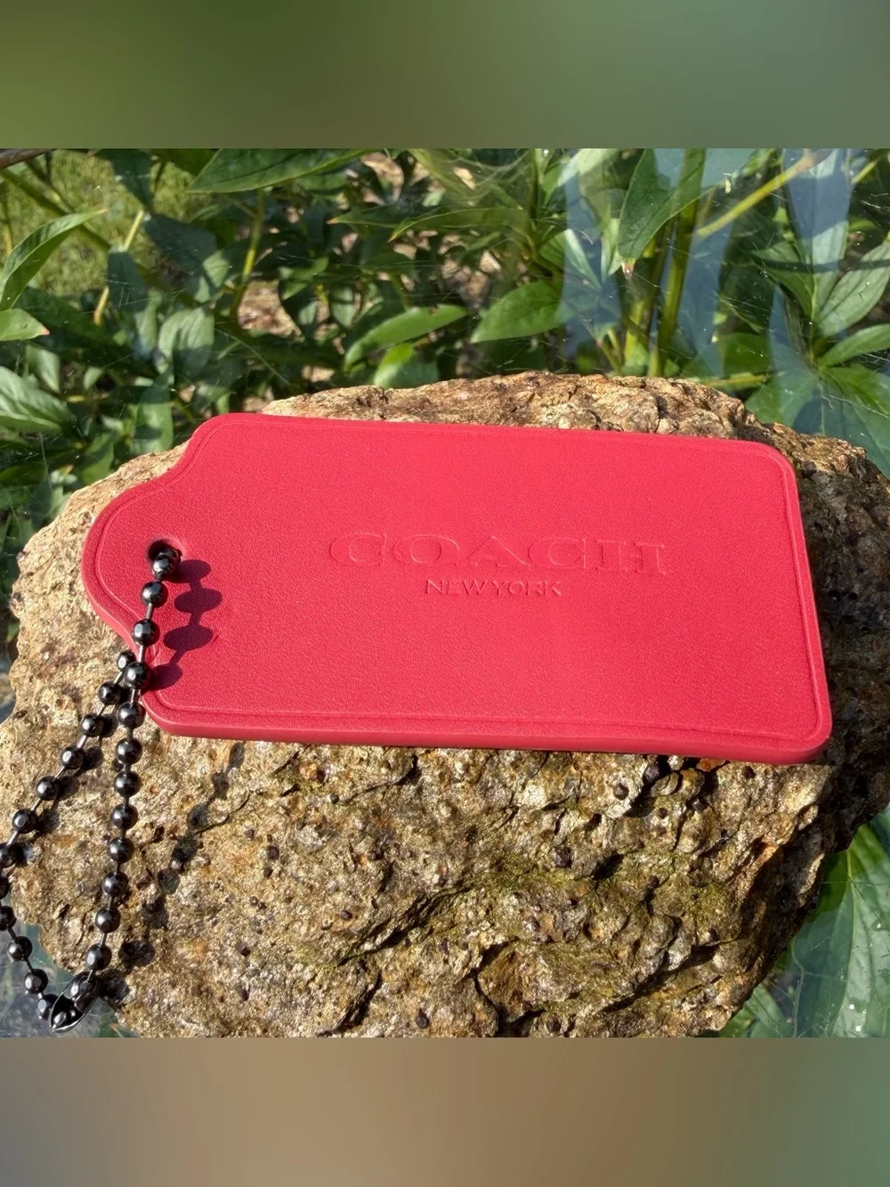 Coach Large Leather Hangtag with Ji & Tea Rose Print, 1 3/4” (L) × 3” (H)